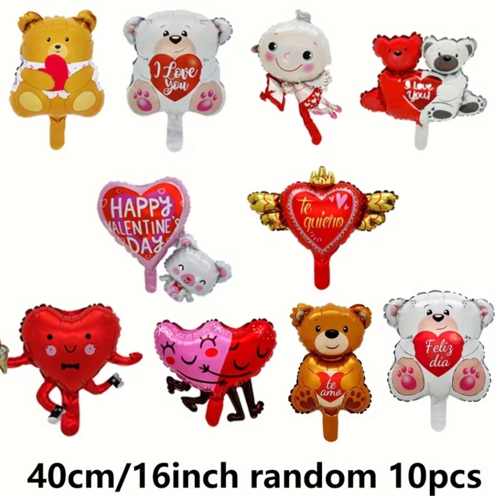Valentine's Day Heart and Bear Foil Balloons Set